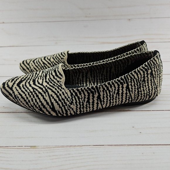 Skechers Cleo Knitty Kitty Size 8‎ Black Beige Memory Foam Stretch Flats Shoes - Picture 2 of 9